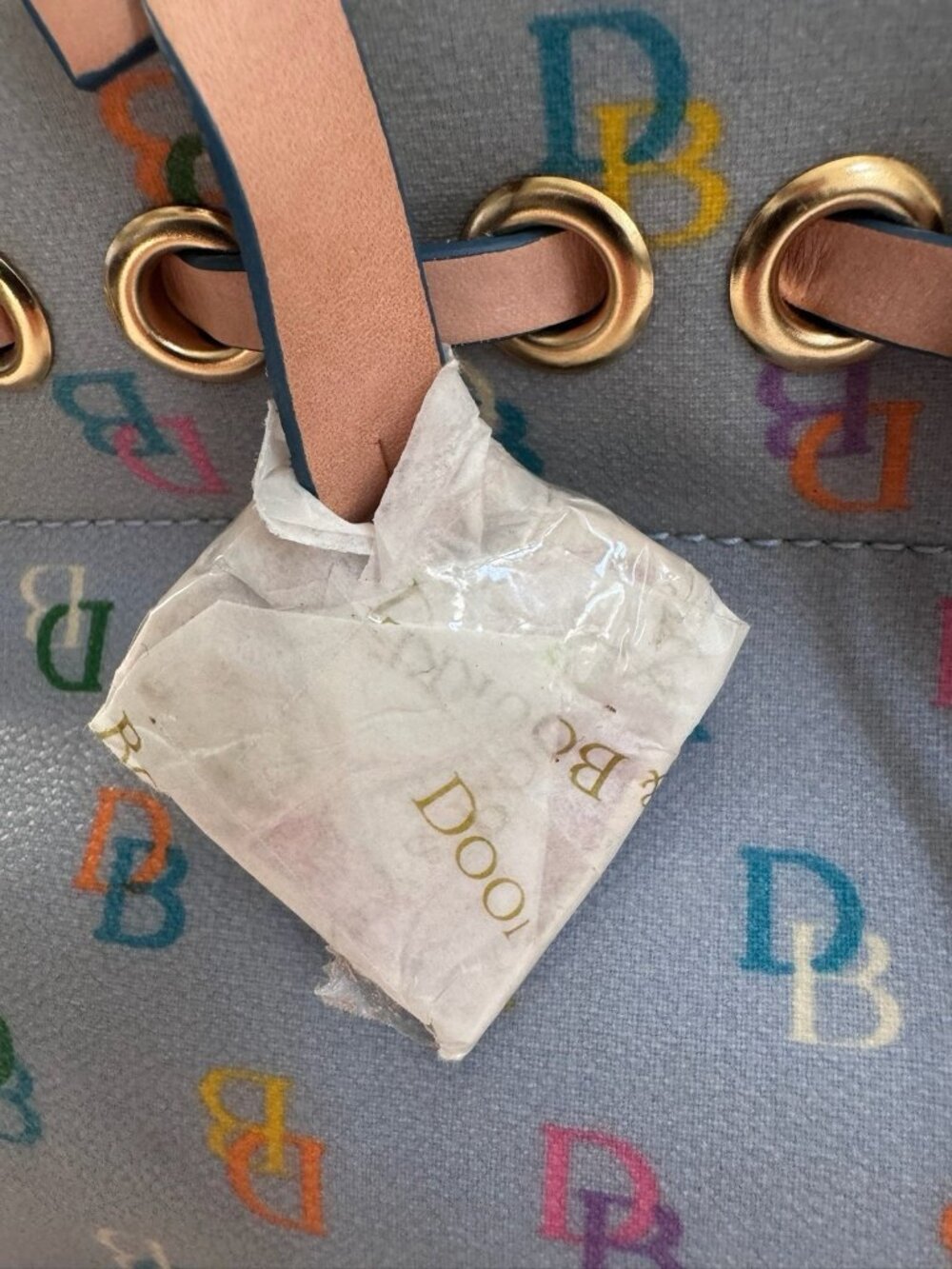 VTG NWT Dooney & Bourke Y2K Blue Rainbow Monogram Satchel Vachetta Leather Trim - Picture 6 of 16